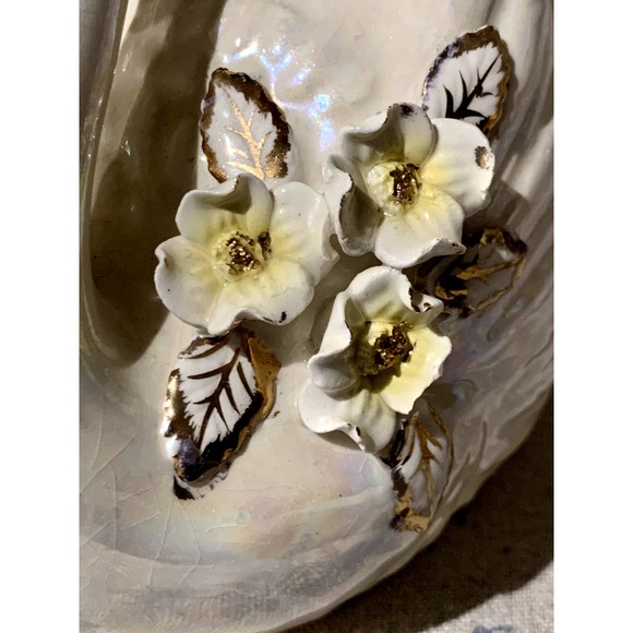 VTG Norcrest Golden Dogwood Swans Lusterware Planter - Picture 6 of 10